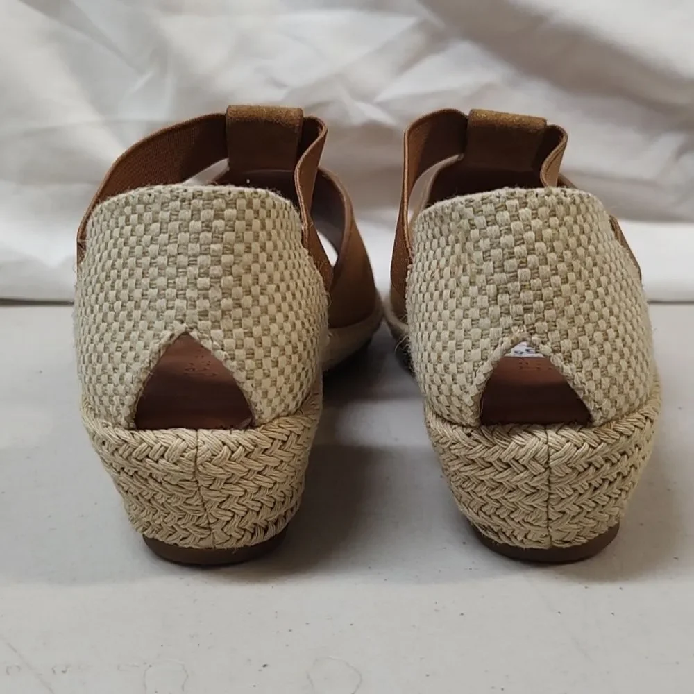 Gentle Souls By Kenneth Cole Size 5 Animal Print Gold Tan Espadrille Wedges New